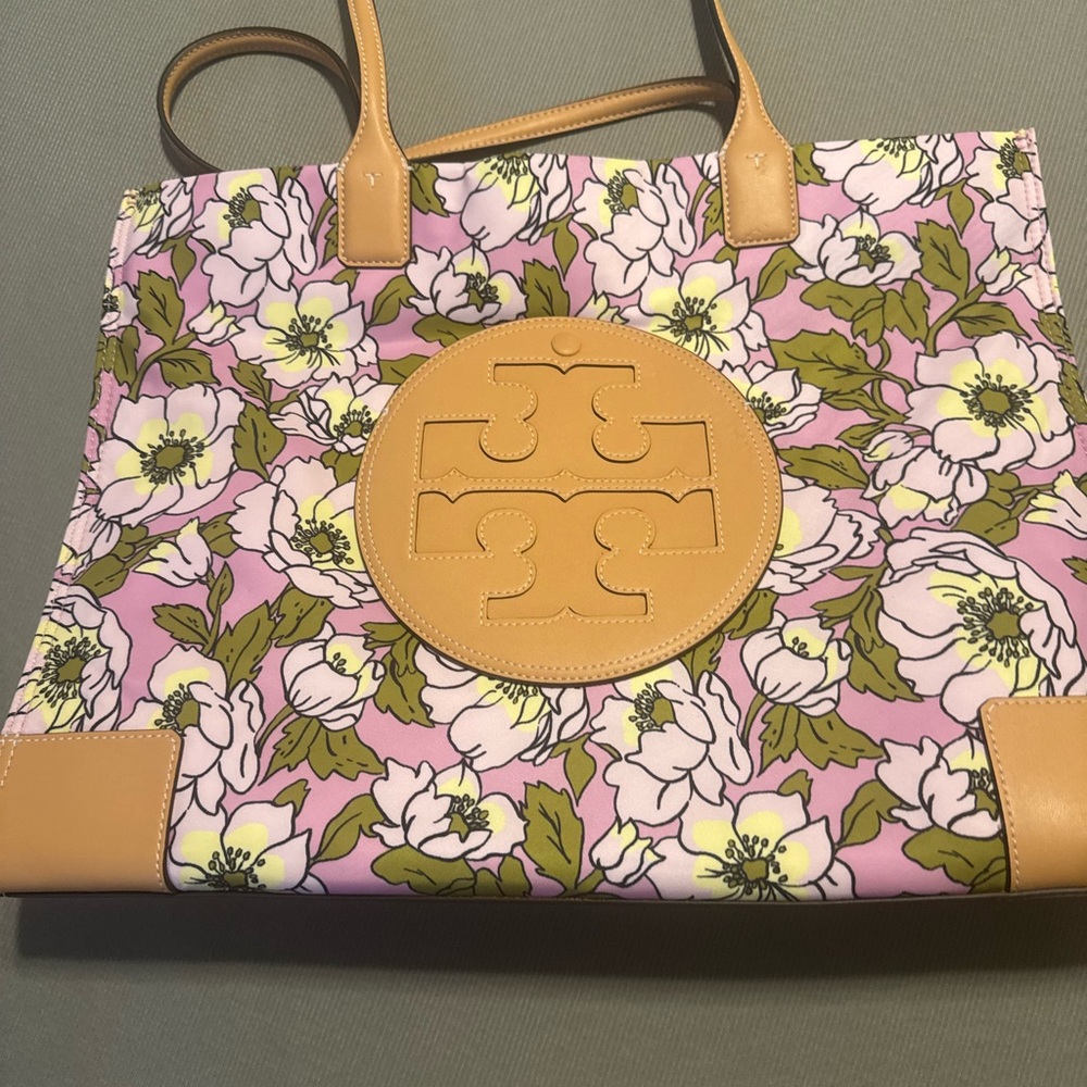 Tory Burch Pink and Tan Floral Tote